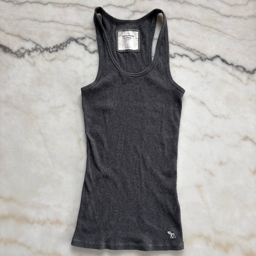 Vintage Y2K Abercrombie & Fitch Ribbed Tank Top Gray Moose Logo Cami Size Small